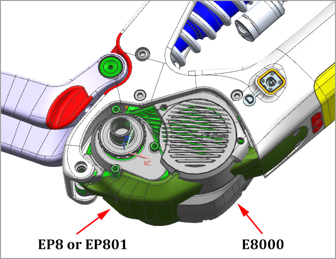 EP8 versus E8000 motorkap op LCES801-frame