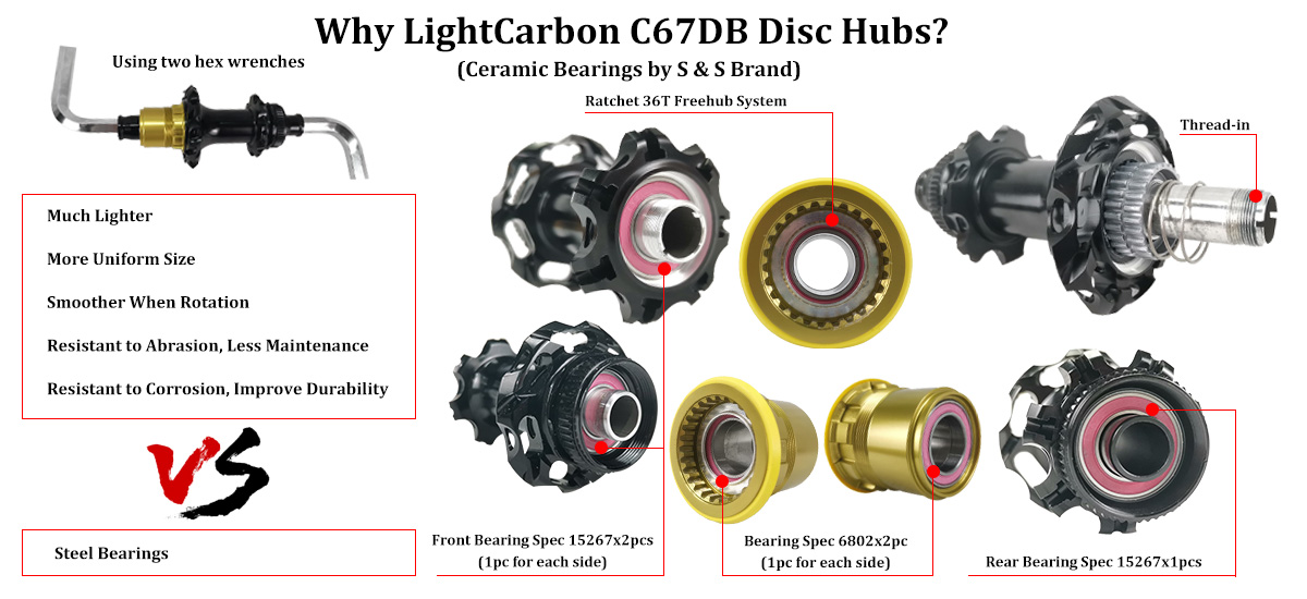 LightCarbon C67DB naafstructuur en lagers