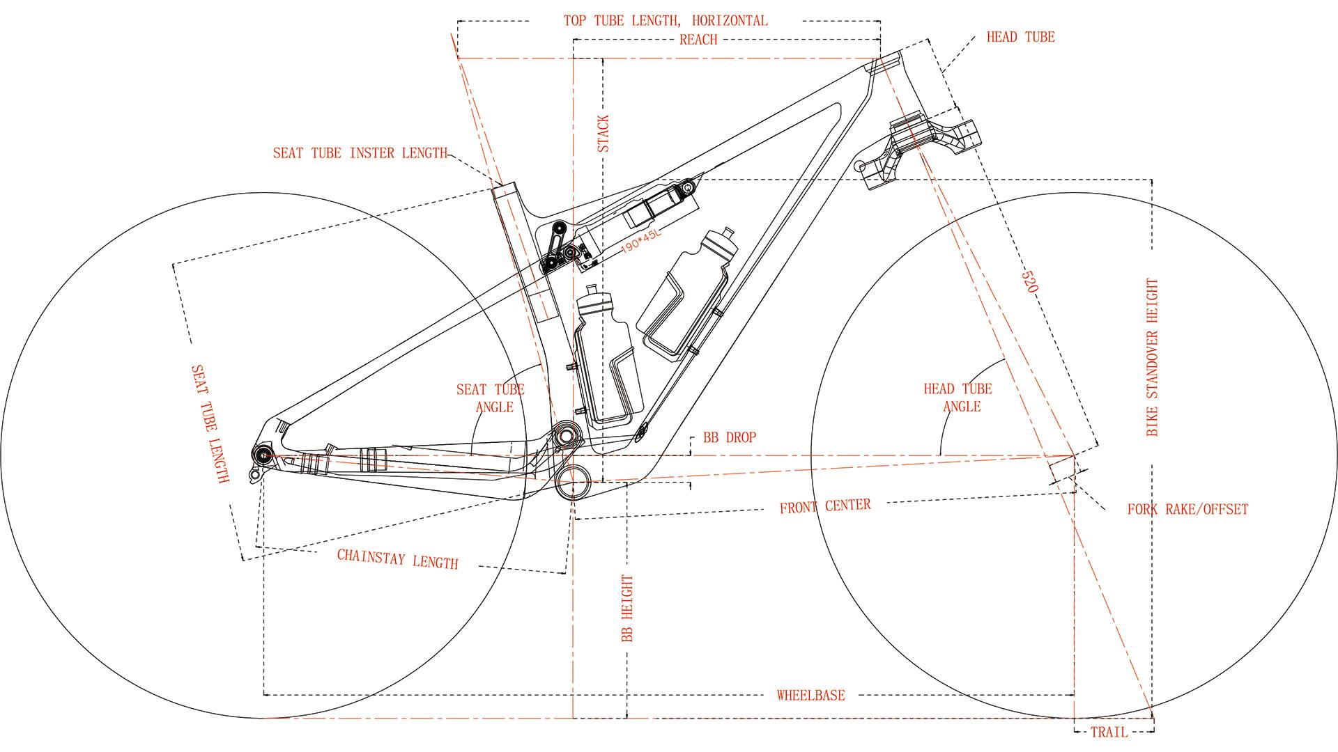 LightCarbon 29er Light XC volledig geveerd carbonframe LCFS980-geometrie