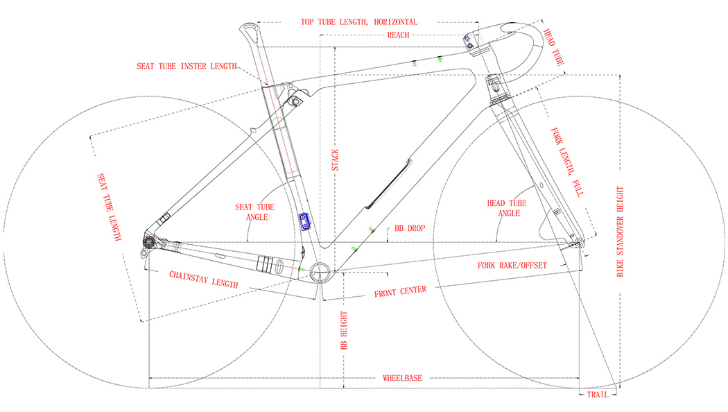 LightCarbon Gravel Frameset LCG087-D Geometry And Size Chart